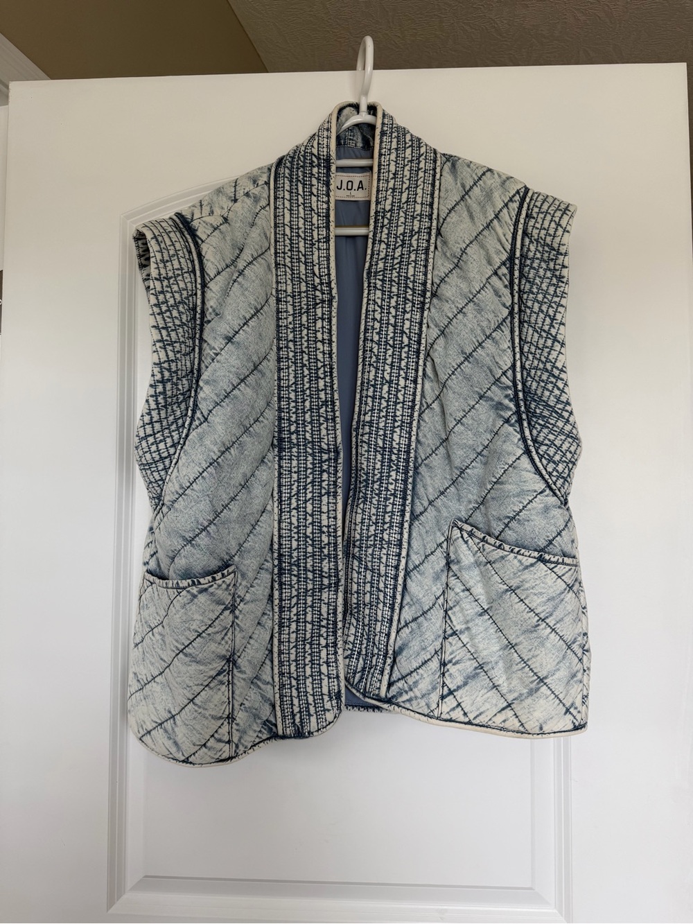 J.O.A. Quilted Vest in Blue and White Denim-Style